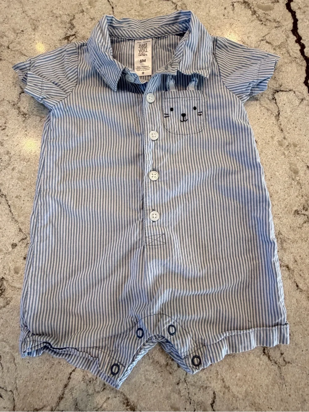 Just One You by Carter’s Baby Blue Stripe Bunny Pocket Romper 6 Months